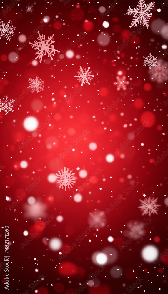 Red Christmas Background, Falling Snowflakes And Bokeh Lights Effect. Copy Space For Your Text Red Christmas Background, Falling Snowflakes And Bokeh Lights Effect. Copy Space For Your Text