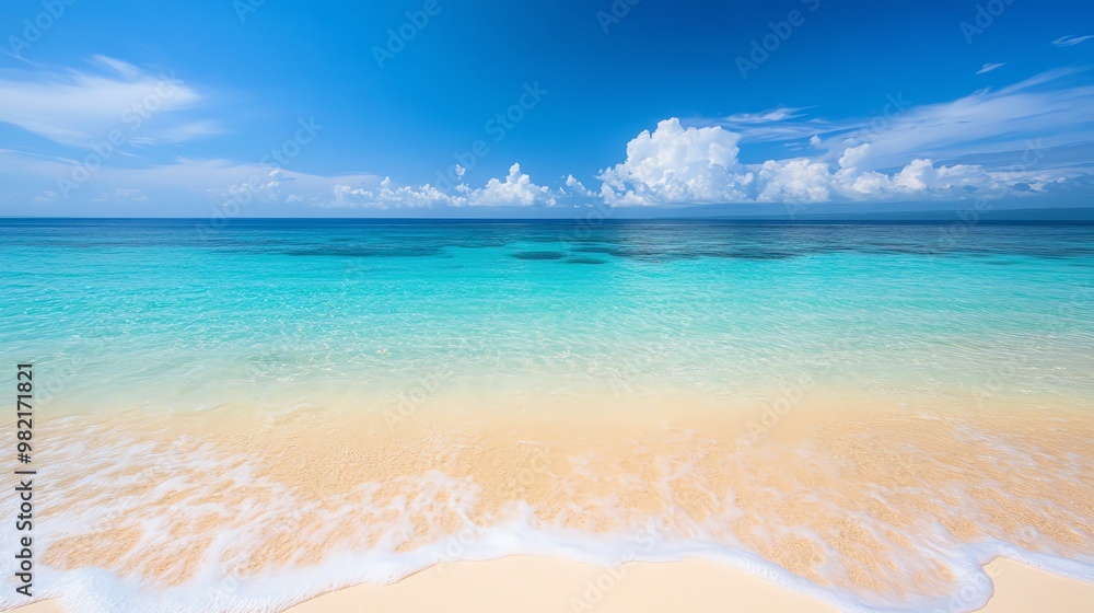 A tropical beach with white sand and crystal-clear turquoise water. A tropical beach with white sand and crystal-clear turquoise water.