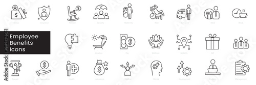 employee benefits icon set. Editable stroke. Vector illustration.