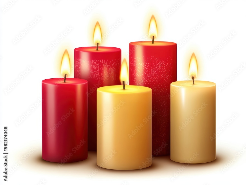 A serene arrangement of colorful candles glowing softly, perfect for creating a calming atmosphere or enhancing any decor. A serene arrangement of colorful candles glowing softly, perfect for creating a calming atmosphere or enhancing any decor.