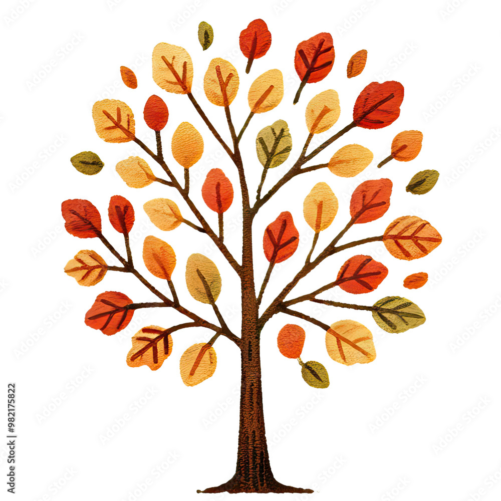 A decorative tree with vibrant autumn leaves in shades of red, orange, and yellow against a black background. A decorative tree with vibrant autumn leaves in shades of red, orange, and yellow against a black background.