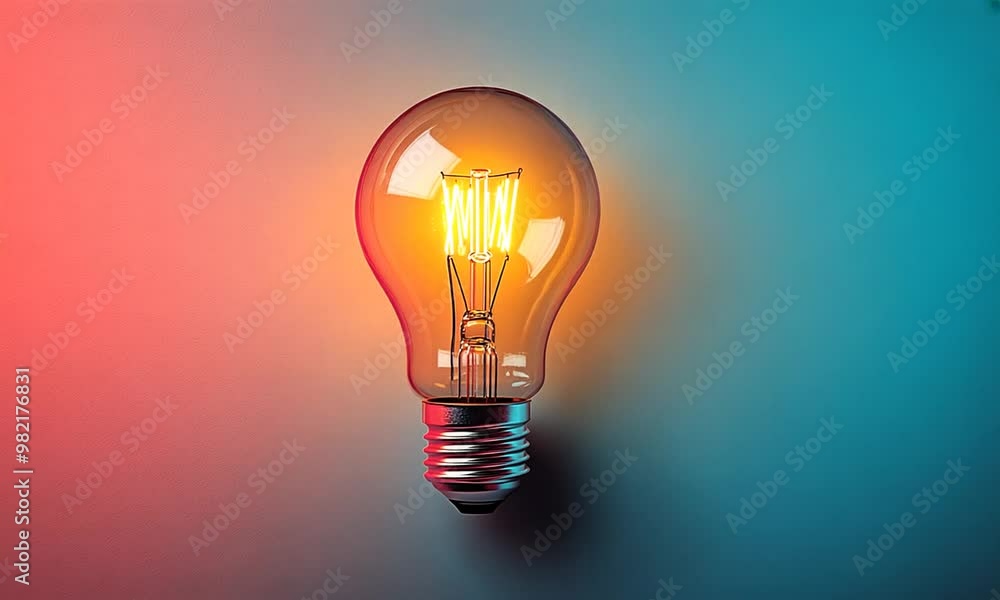 Illuminating Ideas: A Lightbulb Glows Against a Vibrant Background Illuminating Ideas: A Lightbulb Glows Against a Vibrant Background