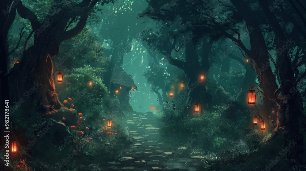 anime background for halloween mistery forrest
