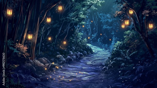Obraz na płótnie anime background for halloween wood with lights w salonie