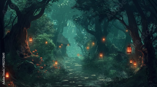 Obraz na płótnie anime background for halloween mistery forrest w salonie