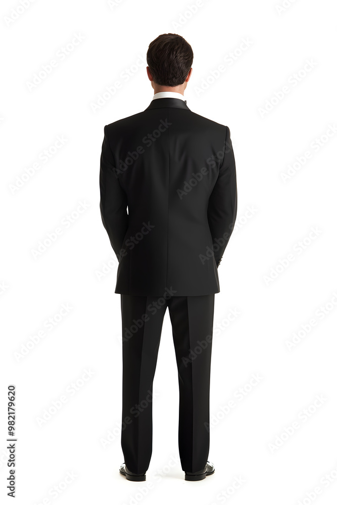 Corporate businessman in black suit standing back view isolated on white background Corporate businessman in black suit standing back view isolated on white background