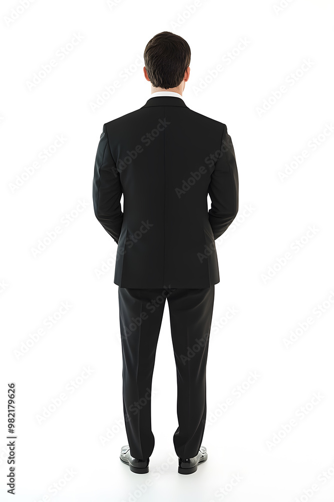 Corporate businessman in black suit standing back view isolated on white background Corporate businessman in black suit standing back view isolated on white background