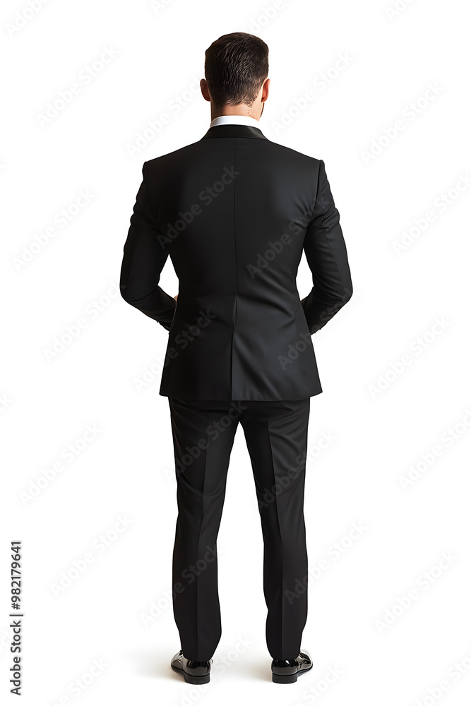 Corporate businessman in black suit standing back view isolated on white background Corporate businessman in black suit standing back view isolated on white background