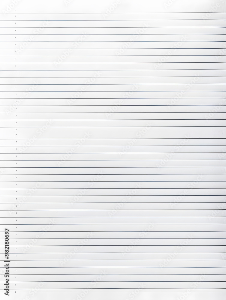 Fototapeta premium Notebook Lined Paper Background with horizontal lines neatly spaced across a clean white sheet