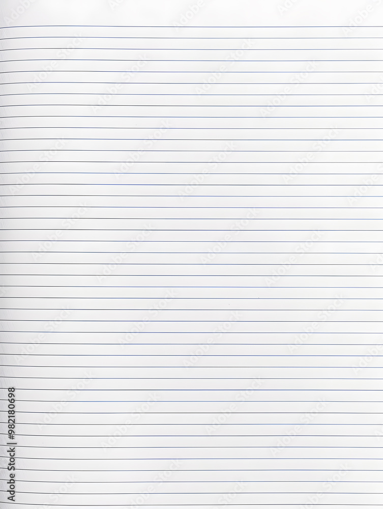 Fototapeta premium Notebook Lined Paper Background with horizontal lines neatly spaced across a clean white sheet