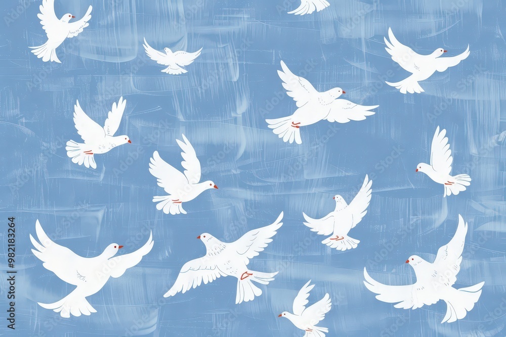 Fototapeta premium Creamy Birds Seamless Pattern - Digital Illustration With High Quality Pixels Can Be Used For Print On Demand . Beautiful simple AI generated image