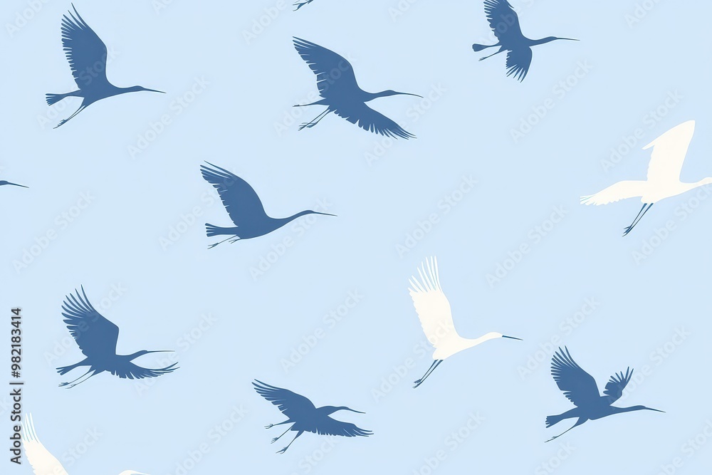 Obraz premium Silhouette bird pattern with textured effect on off-white background. Beautiful simple AI generated image