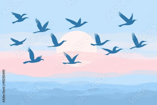 A collection of cartoon-style blue birds showcasing various poses and expressions.. Beautiful simple AI generated image photo