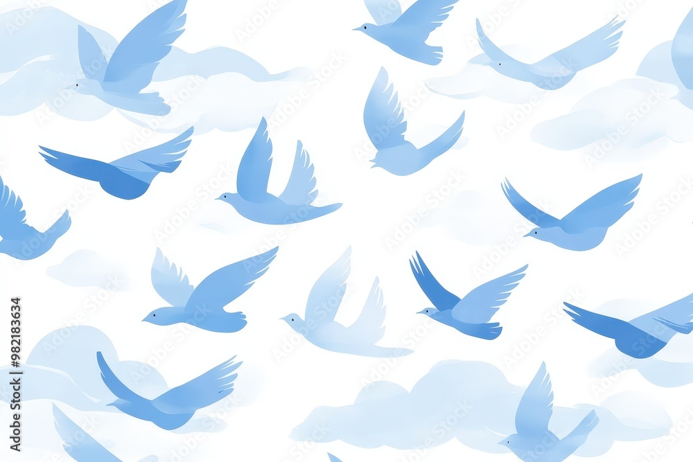 Obraz premium Creamy Birds Seamless Pattern - Digital Illustration With High Quality Pixels Can Be Used For Print On Demand . Beautiful simple AI generated image