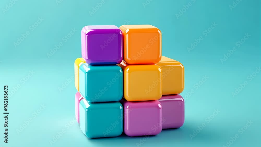 Colorful building blocks arranged creatively on a blue background Colorful building blocks arranged creatively on a blue background