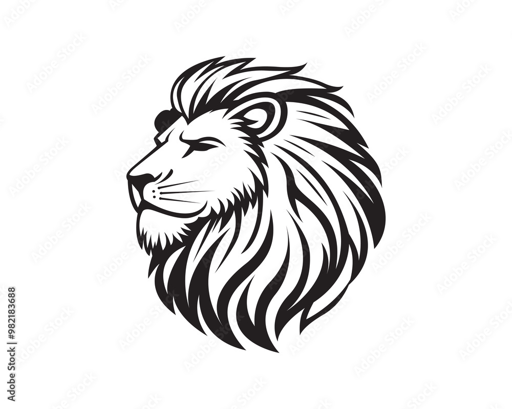 Lion head vector illustration in black and white, lion logo silhouette tattoo design Lion head vector illustration in black and white, lion logo silhouette tattoo design