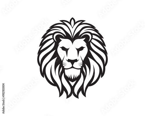 Lion head vector illustration in black and white, lion logo  silhouette tattoo design photo