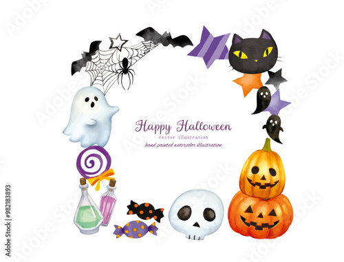 Wallpaper Mural 水彩手書きタッチのハロウィンモチーフのかわいいフレームデザインセット Torontodigital.ca