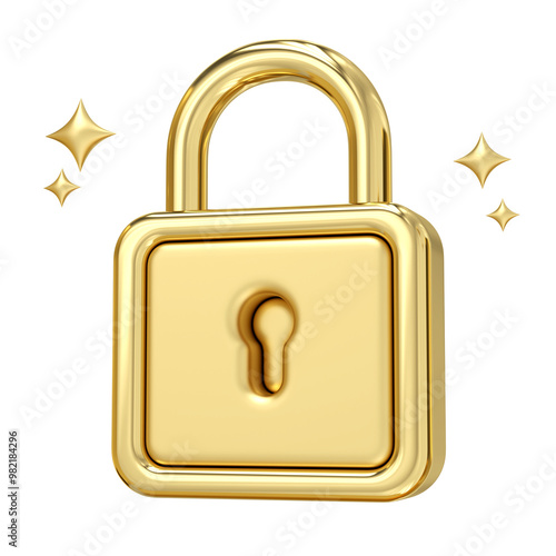 Obraz na płótnie Golden Lock of Security, A gleaming, 3D rendering golden lock, radiating sparkles and trustworthiness, representing digital safety and data protection w salonie