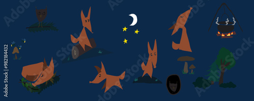 Lustiger Fuchs in der Nacht hat fiel zu tun.