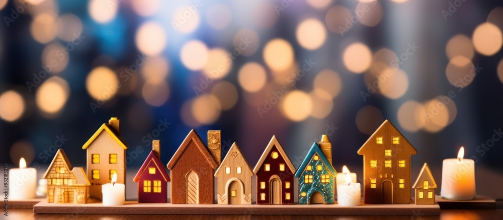 Obraz premium Miniature Village with Glowing Windows and Candles