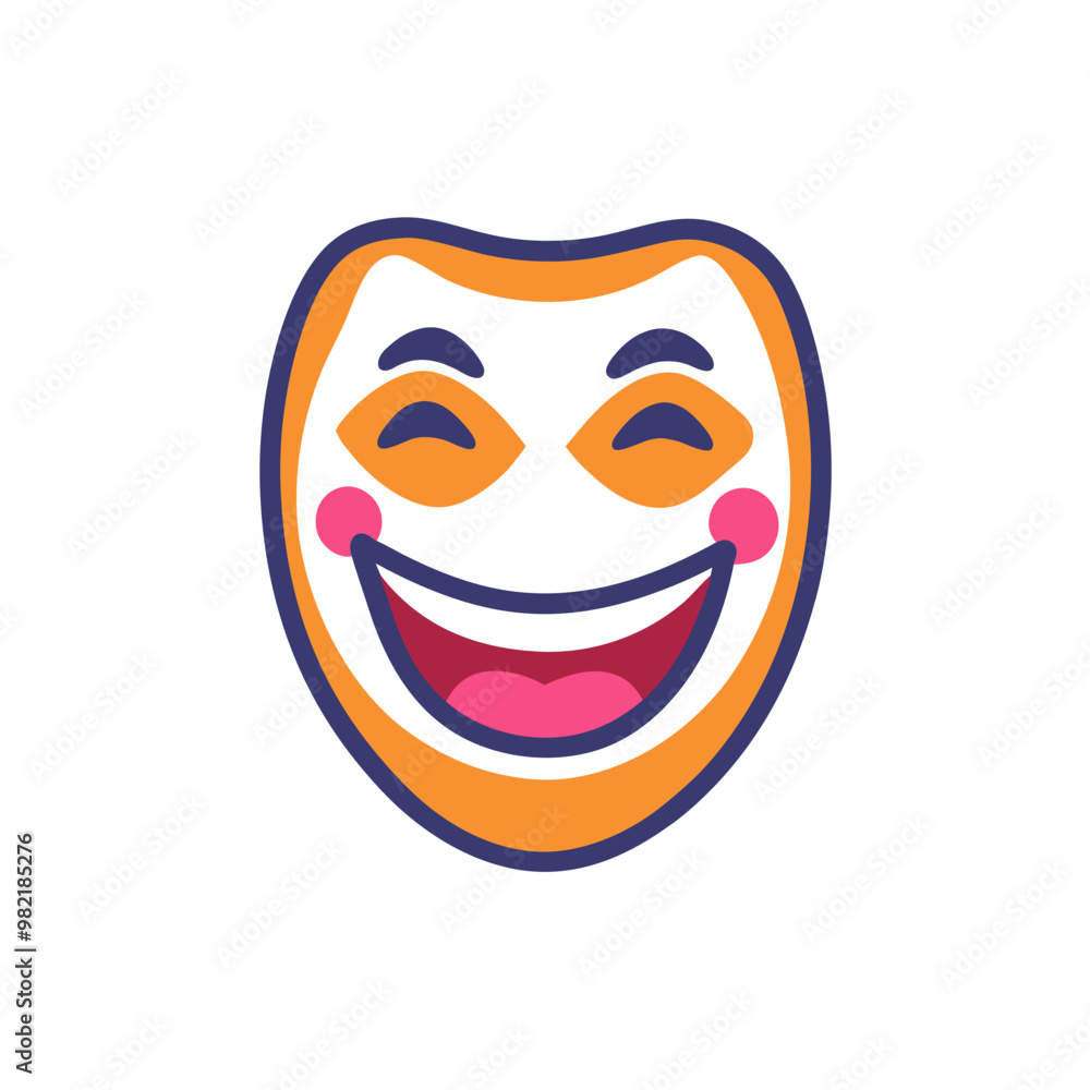 Fototapeta premium Smiling theater mask in orange and white colors with happy expression on a white background