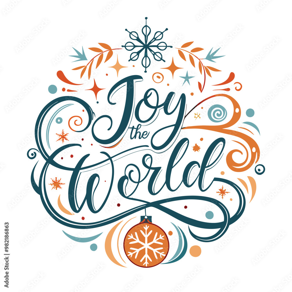 Fototapeta premium Elegant Joy to the World Holiday Vector Design with Decorative Elements