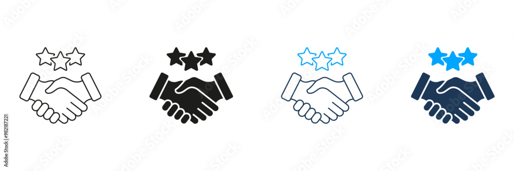 Handshake With Stars Pictogram. Best Partnership Line and Silhouette Icon Set. Client Review Symbol. Business Communication And Support. Editable Stroke. Isolated Vector Illustration Handshake With Stars Pictogram. Best Partnership Line and Silhouette Icon Set. Client Review Symbol. Business Communication And Support. Editable Stroke. Isolated Vector Illustration