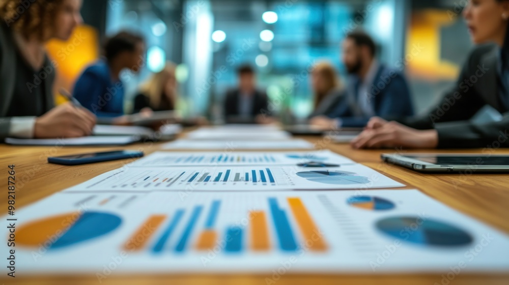 Intense Business Meeting with Financial Reports and Diverse Professionals Analyzing Interest Rate Reduction Graphs Intense Business Meeting with Financial Reports and Diverse Professionals Analyzing Interest Rate Reduction Graphs