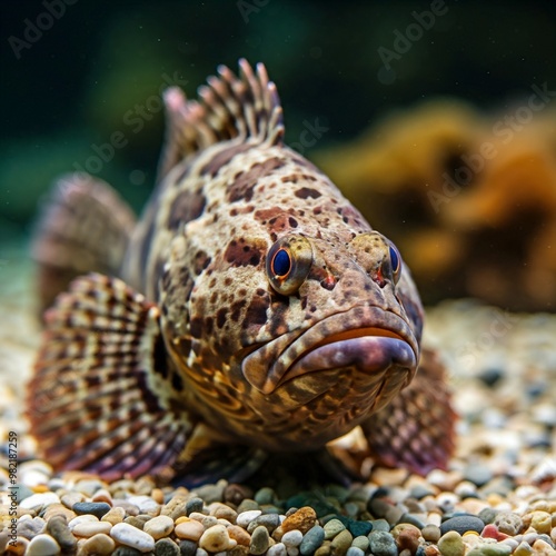 A stonefish at the bottom of an aquarium.