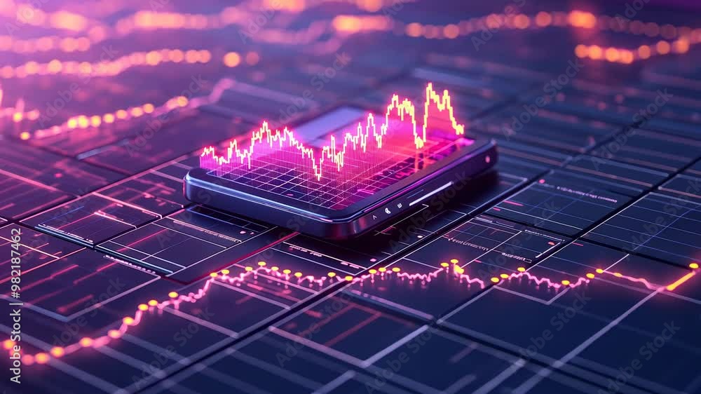 A displaying vibrant data visualization with dynamic graphs
