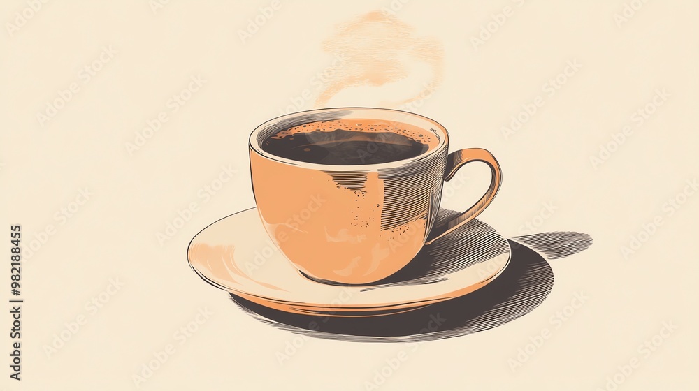 A hand-drawn illustration of a steaming cup of coffee. A hand-drawn illustration of a steaming cup of coffee.