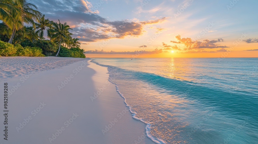 Tranquil Sunset Over a Pristine Tropical Beach Tranquil Sunset Over a Pristine Tropical Beach