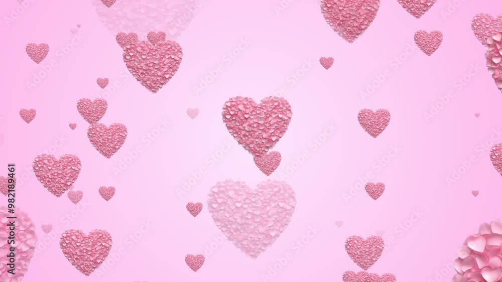 Many pink hearts float out. Motion graphics. Many pink hearts float out. Motion graphics.