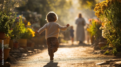 Little boy runs to Jesus, heaven