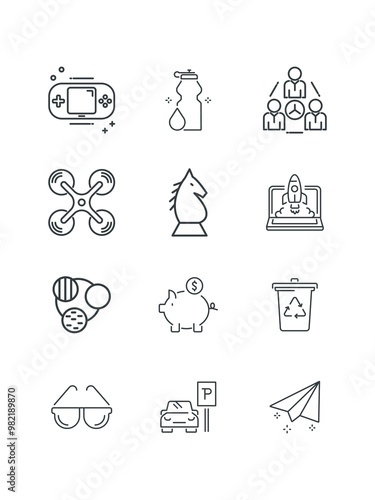 Medical phone, Money change, Open data, Paper airplane, Parking, set of icons for your design