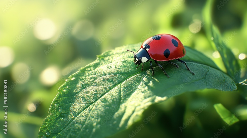 Ladybug on a Dew-Covered Leaf Ladybug on a Dew-Covered Leaf