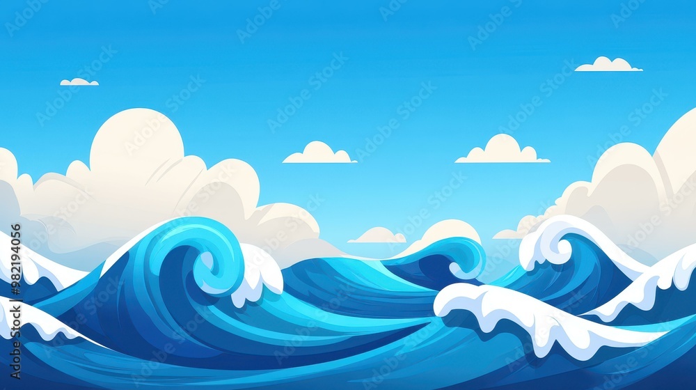 Vibrant ocean landscape with rolling waves and a bright blue sky, perfect for a captivating game design. Vibrant ocean landscape with rolling waves and a bright blue sky, perfect for a captivating game design.