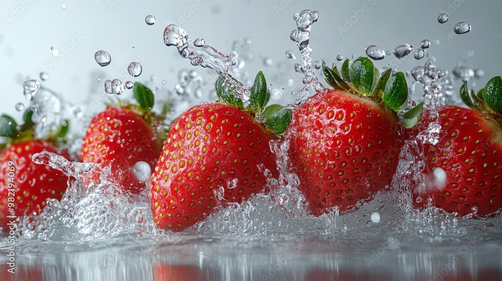 Fresh Strawberries Splashing into Water Fresh Strawberries Splashing into Water