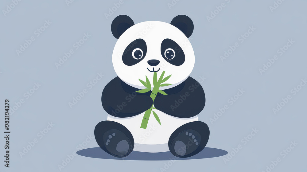 A cute panda munches on bamboo, showcasing minimalism through clean lines and solid colors in this modern vector art. A cute panda munches on bamboo, showcasing minimalism through clean lines and solid colors in this modern vector art.