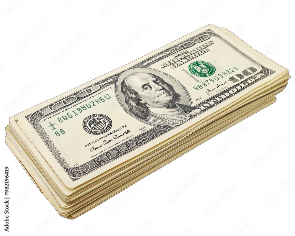 Realistic stack of dollar bills on transparent background Realistic stack of dollar bills on transparent background