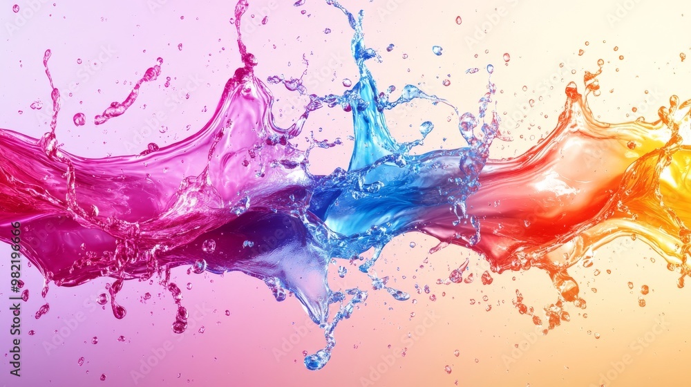 Colorful Water Splashes and Bubbles on a Gradient Background Colorful Water Splashes and Bubbles on a Gradient Background