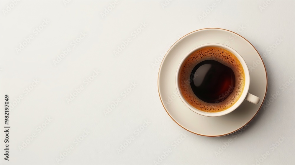 Minimalist Overhead View of a Cup of Black Coffee in a White Saucer, Perfect for Morning Routines and Beverage Blogs Minimalist Overhead View of a Cup of Black Coffee in a White Saucer, Perfect for Morning Routines and Beverage Blogs