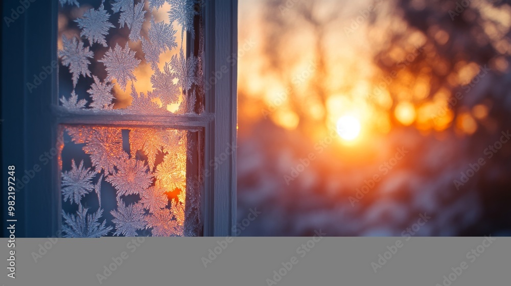 Fototapeta premium Frozen Windowpane with a Sunset View