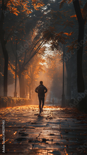 Wallpaper Mural Morning City Run, Early Urban Jogging at Sunrise Torontodigital.ca