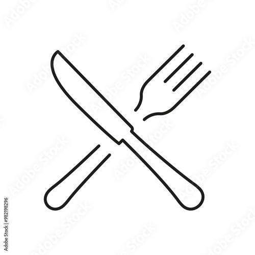 Knife And Fork Line Icon. Dining And Healthy Eating Outline Symbol. Mealtime, Healthy Food And Nutrition Concept. Isolated Vector Illustratio