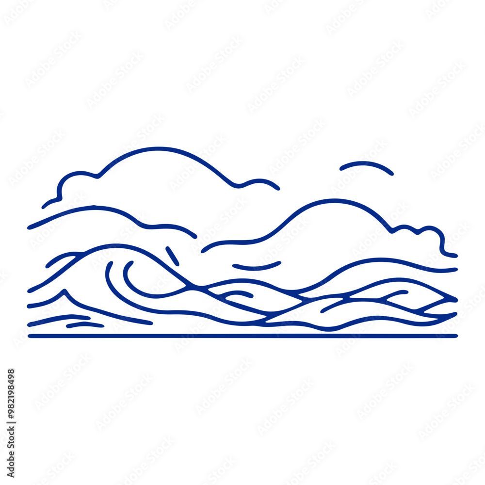 Stylized blue waves and clouds against a white background Stylized blue waves and clouds against a white background