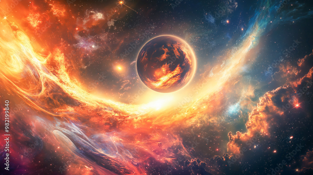 Obraz premium Cosmic Explosion and Vibrant Nebula