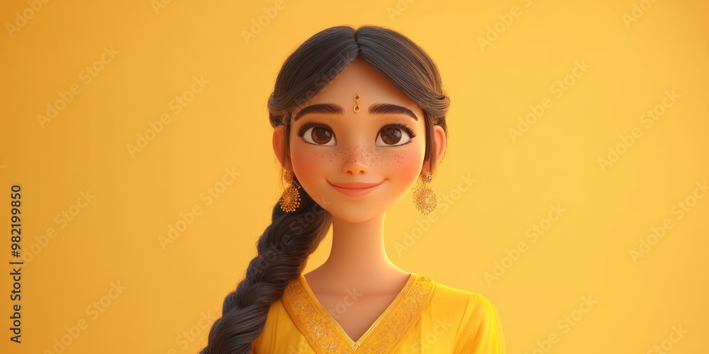 Woman with Long Black Hair in Yellow Dress Woman with Long Black Hair in Yellow Dress