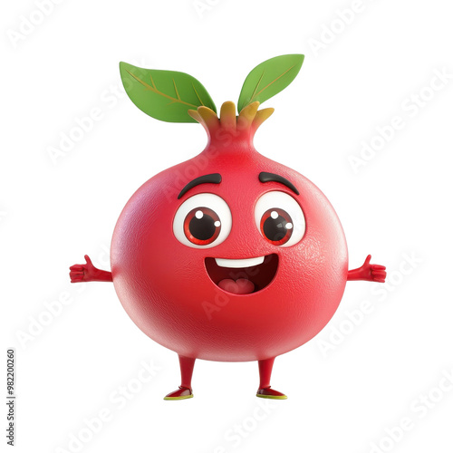 3D cartoon character pomegranate fruit, isolated on a white background. png photo